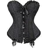 ADELCE Women's Floral Lace Up Boned Overbust Corset Plus Size Bustier Bodyshaper Top