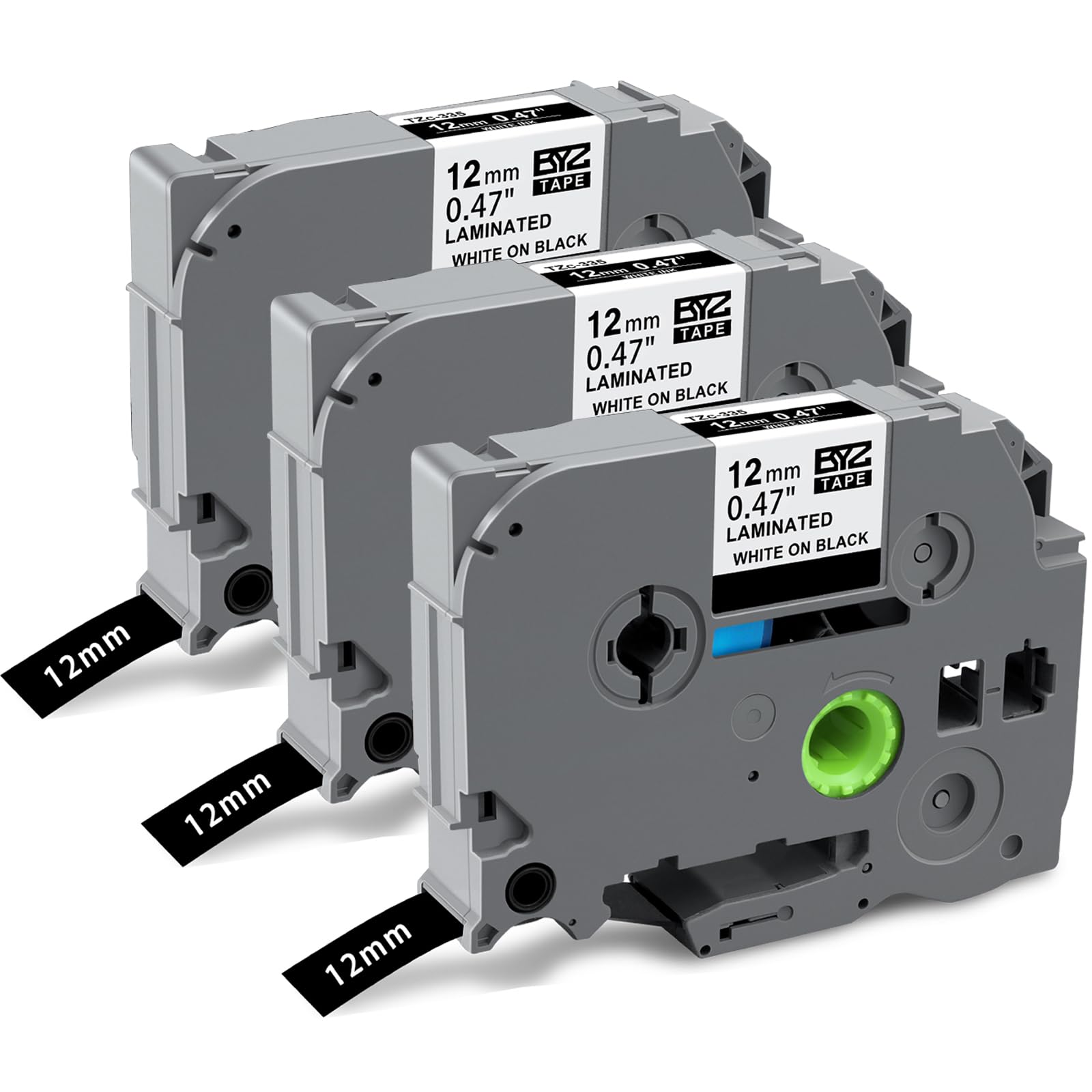 TZe-335 Black Tape Compatible with Brother Label Printer Tape 12 mm Black on White, Tze 12mm TZe335 Compatible with Brother P-Touch PT-H110 H107B H100LB D400 H105 1000 E100, 3 Pack