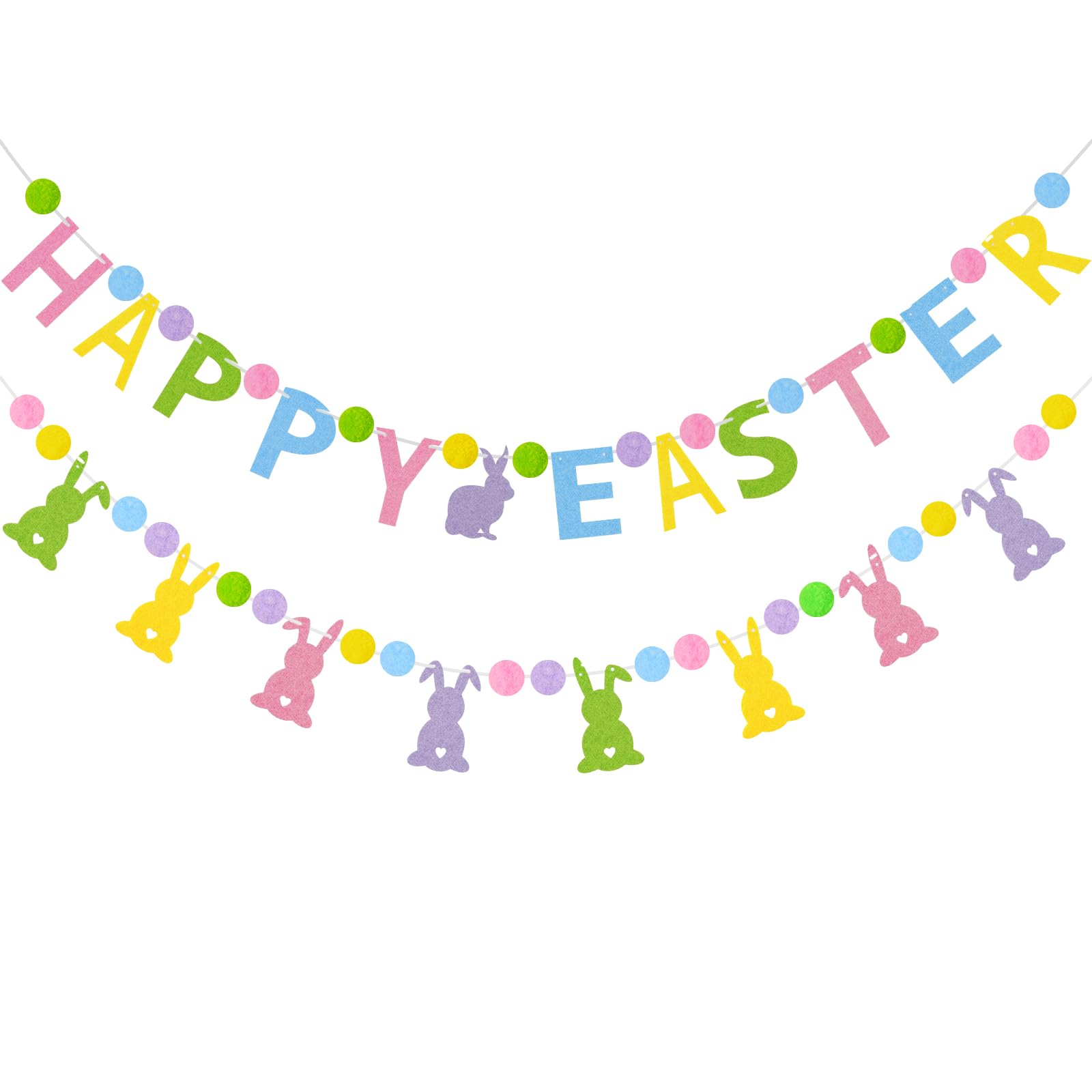 GCQQ Happy Easter Garlands, Easter Felt Bunny Garlands Cute Spring Easters Banners for Fireplace, Mantle, Wall, or Outdoors Decoration