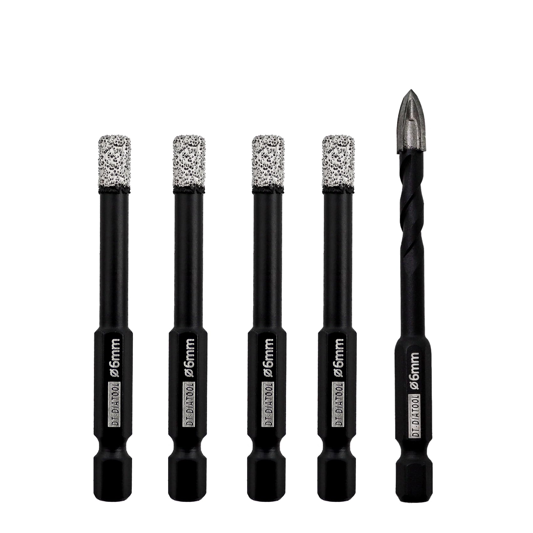 DT-DIATOOL Diamond Drill Bits6mm 4 pieces with 6mm Diamond Tip Carbide Drill for Tile Porcelain Ceramic Marble Granite(5-Pack)