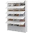 Aeitc Portable Plastic Rack, 72 Pair DIY Shoe Storage Shelf Organizer for Entryway, Shoe Cabinet with Doors, White