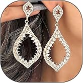 Pave Crystal Teardrop Dangle Earring for Wedding Prom,Gold Glittering Chunky Rhinestone Earring,Unique Black Sparkling Zirconia Water Drop Accessories