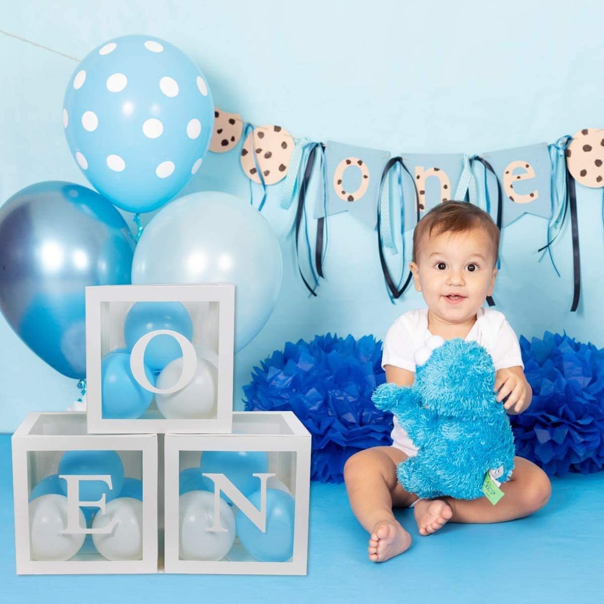 One Boxes for 1st Birthday Boys, 3pcs "ONE" Birthday Balloon Boxes with Letters - Image 4