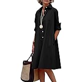 Choichic Shirt Dresses for Women Casual Long Sleeve Button Down Shirts A-Line Midi Shift Tunic Dress with Pockets