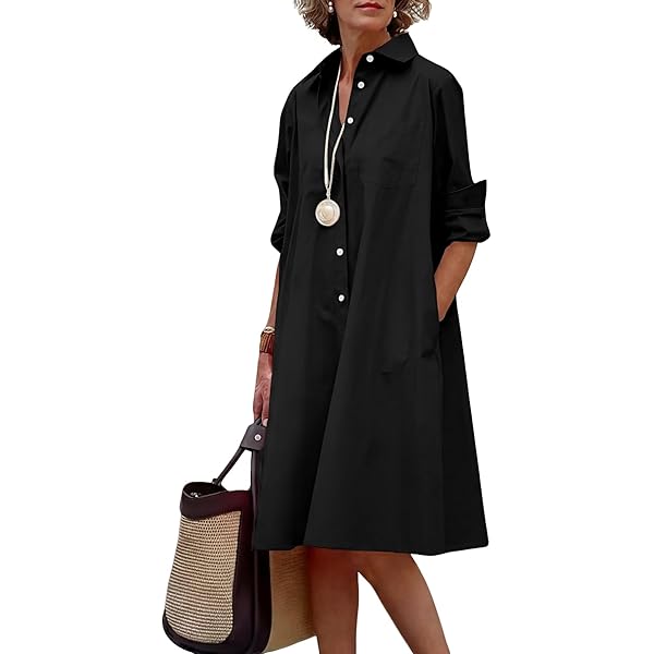 black long sleeve midi t shirt dress The Supima Cotton Midi Shirt Dress