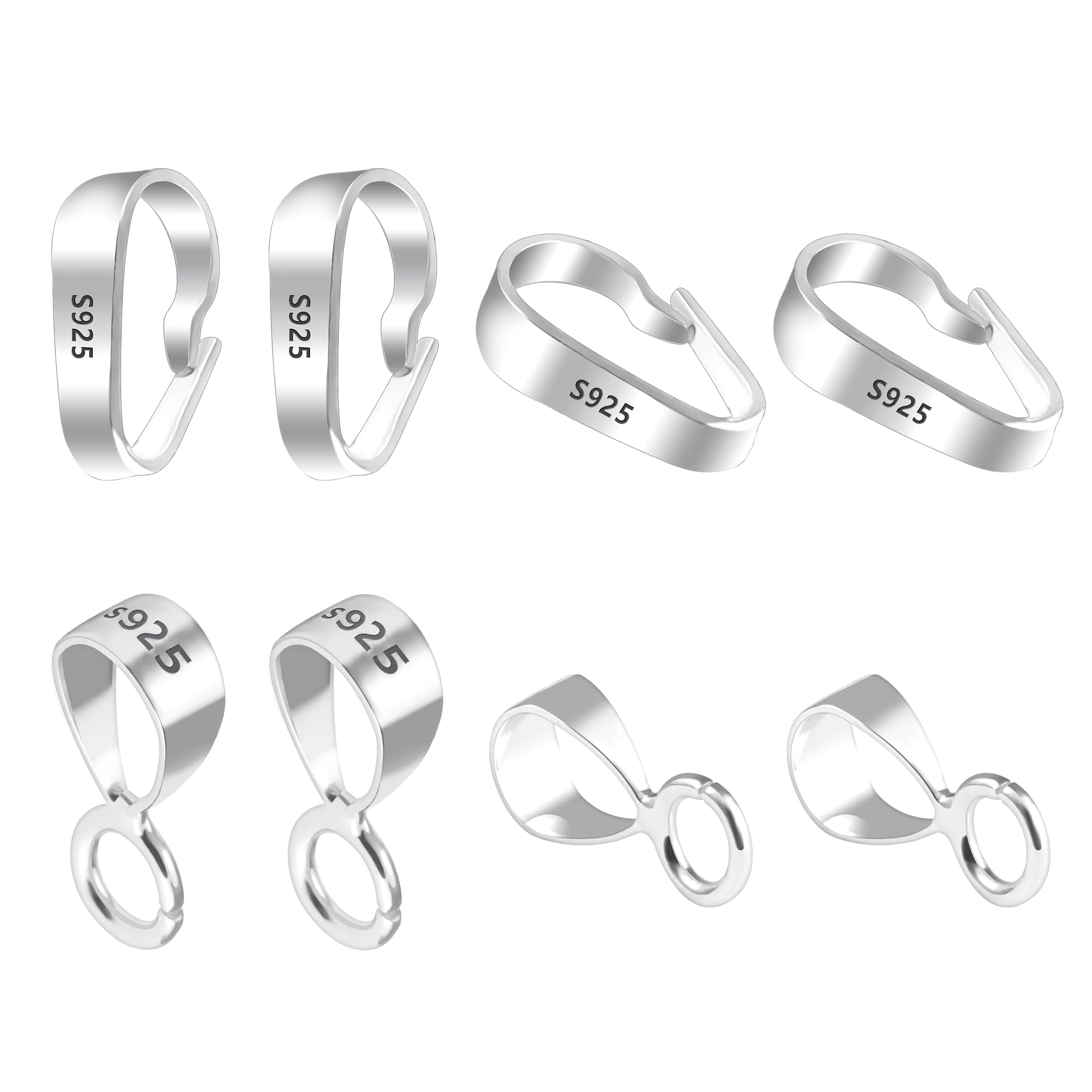 ALEXCRAFT 8 Pcs 925 Sterling Silver Necklace Pendant Connect Clasp - Silver Pinch Bails Clips for Bracelet Charms Jewelry Making Accessories