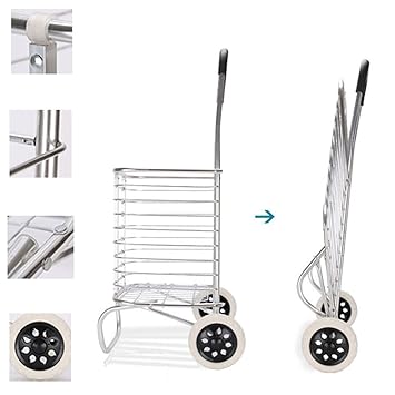 CLDGF Einkaufswagen-Aluminiumwagen-Faltbares Tragbares Altmodisches Spaziergänger-Tragendes 75Kg Treppensteigen