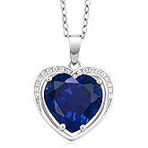 Gem Stone King 925 Sterling Silver Simulated Sapphire Necklace | 4.20 Cttw | Heart Pendant Necklace For Women | Heart Shape 10MM | With 18 Inch Silver Chain