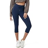 ODODOS Women's Drawstring Tie Daily Capri Leggings 19" Inseam, High Waist Compression Workout Cropped Yoga Pants