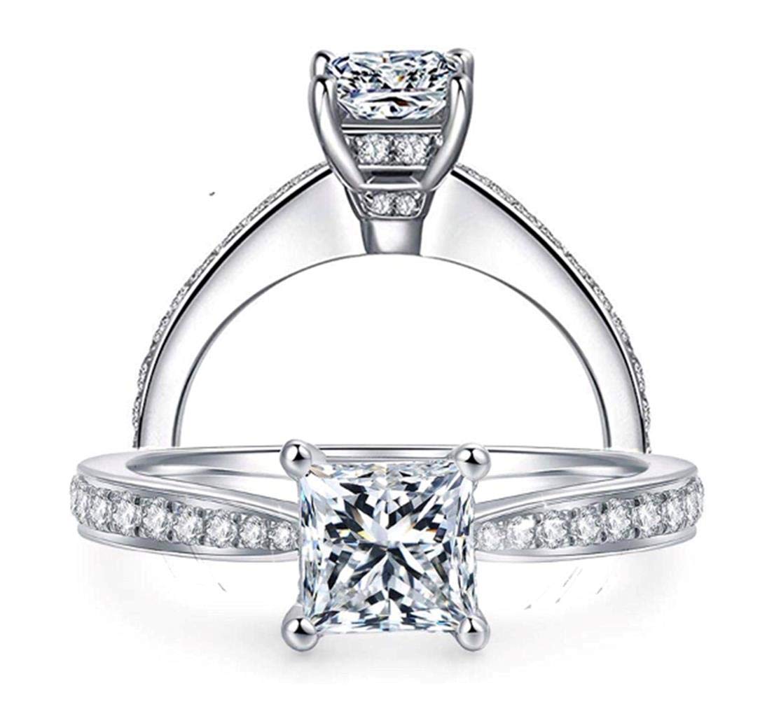 Diamonbella101 Facets Glamorous Realistic Princess Cut Simulated Diamond Band Set 925 Silver 1 Carats