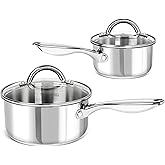 MICHELANGELO Saucepan Set 4pc, 18/10 Stainless Steel Sauce Pan with Lid, Tri-Ply Bottom Sauce Pot Set, Nonstick Saucepan, Dishwasher Safe, 1QT & 2QT