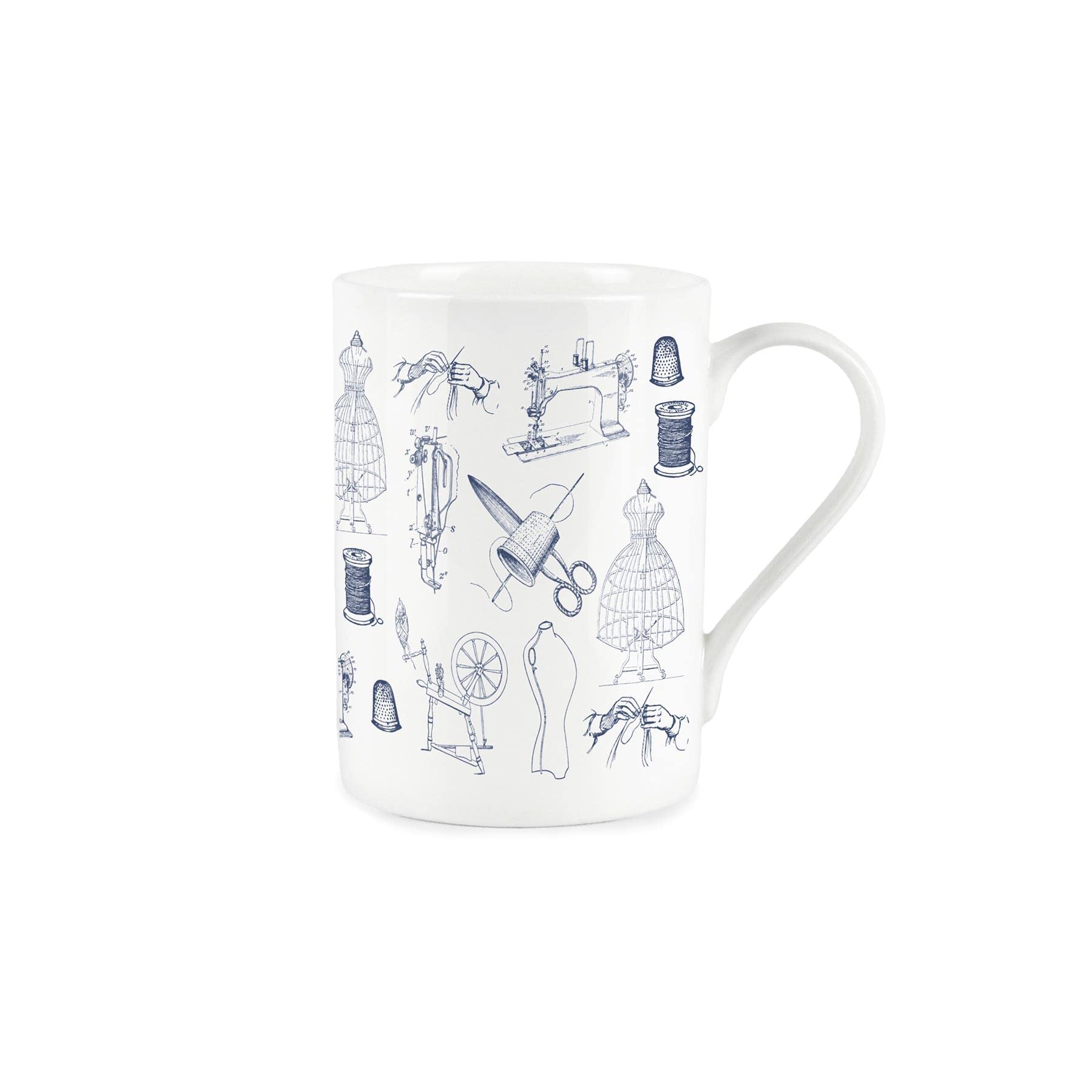 Purely Home Vintage Hobbies Range - Sewing Themed Mug - Bone China Style White Mug Coffee/Tea Gift