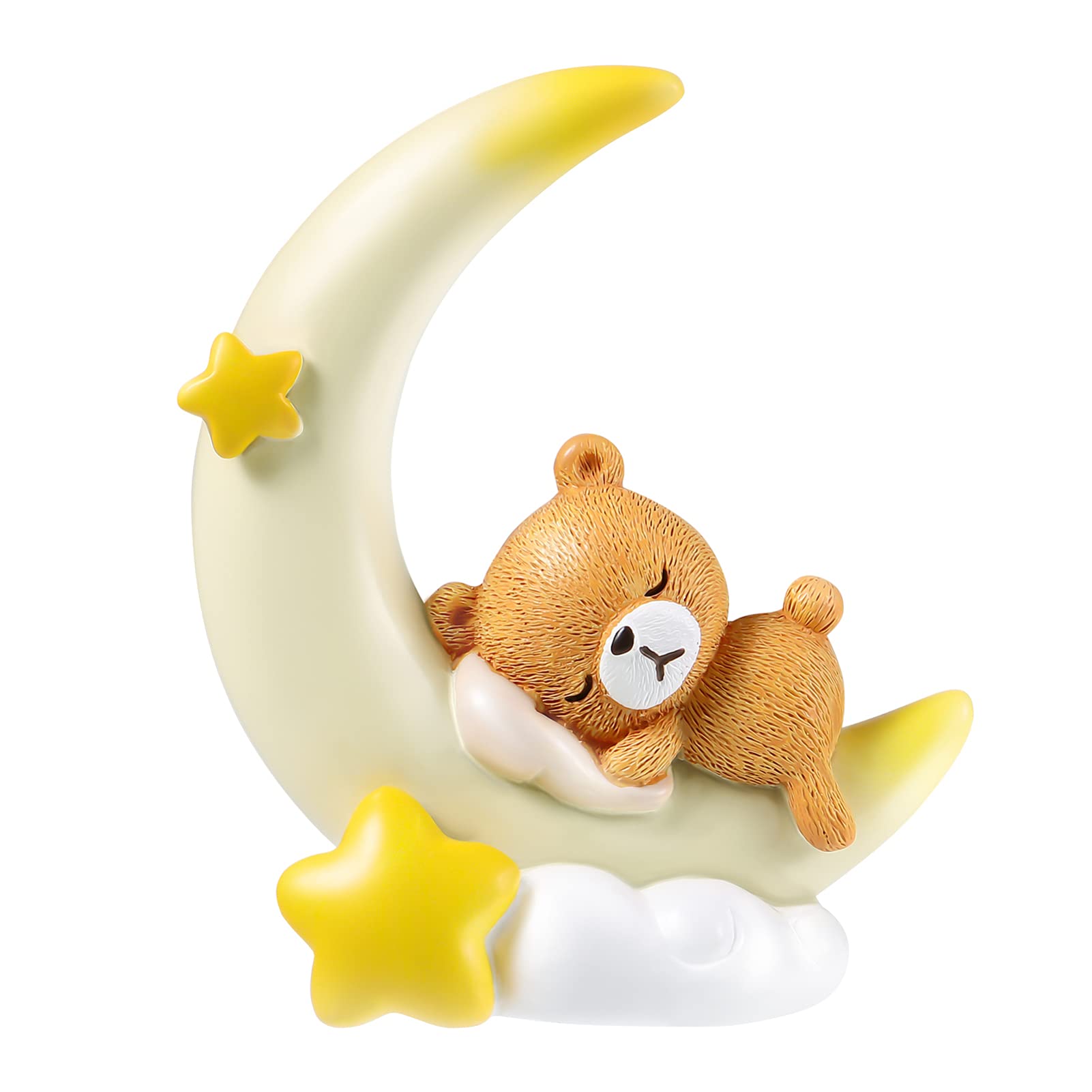 PRETYZOOM bear cake topper baby shower moon decorations for cakes pastel twinkle little star elephant toppers- Creative Bear Moon Craft Statue Cartoon Resin Figurine Car Home Cake Desktop