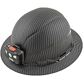 Klein Tools 60346 Hard Hat, Non-Vented Full Brim, Class E, Premium KARBN Pattern, Rechargeable Lamp, Padded Sweat-Wicking Sweatband, Top Pad
