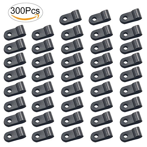 Fomei 300 Pcs Black Nylon Screw Mounting R Type Cable Clamp Fastener Plastic Wire Clamp Clips Cable Cord Clip for Cable Management (1/4 Inch /6.35mm Diameter)