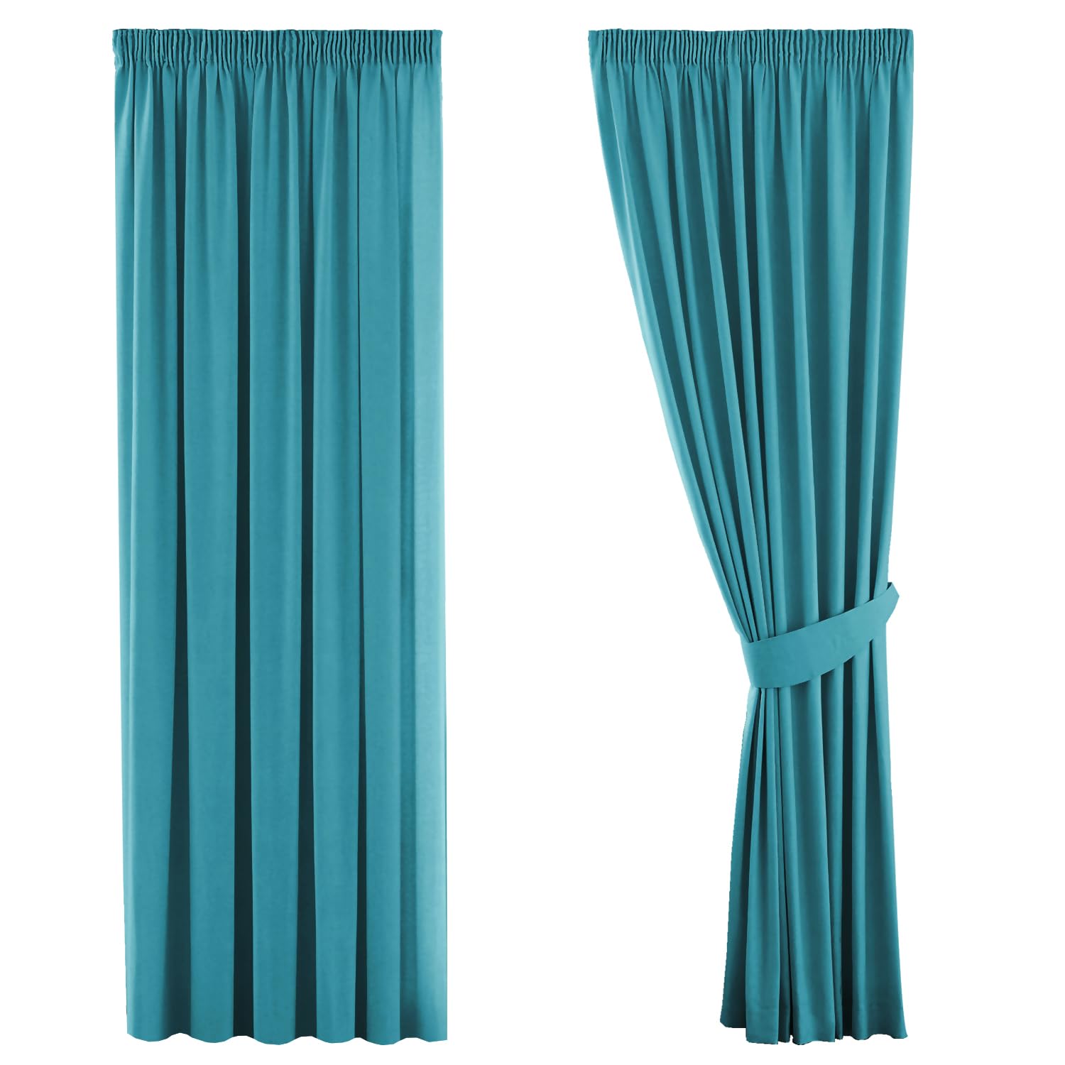 H.Versailtex Blackout Curtains 2 Panels - Light Blocking Privacy Soundproof Window Covering Pleat Drapes Curtains for Living Room, 66" Width x 54" Drop, Teal (with Two Matching Tiebacks)