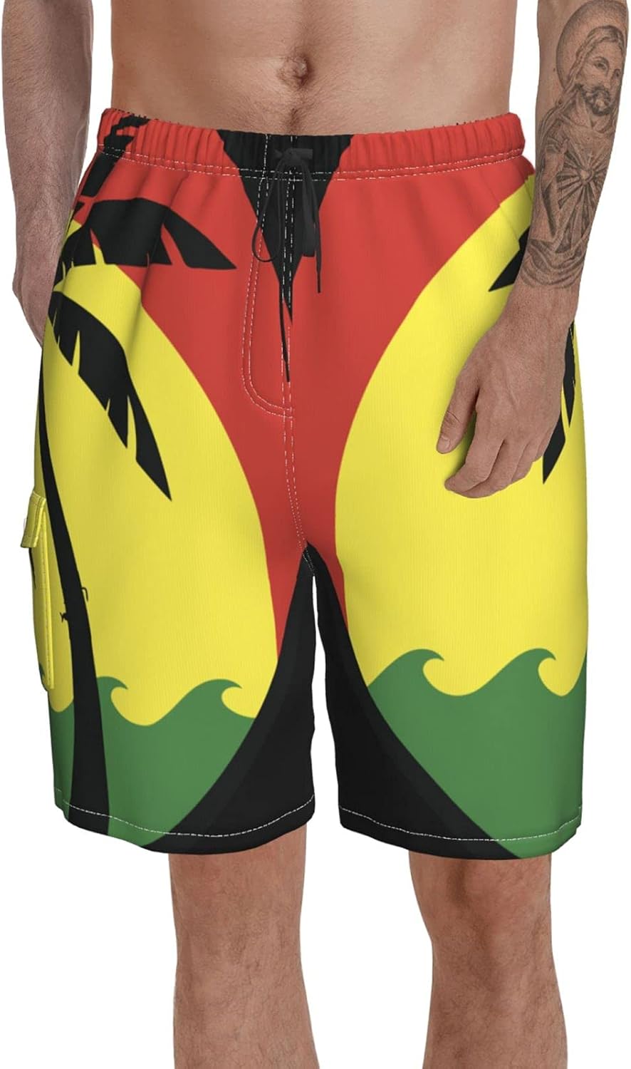 ALEISIN Men's Swim Trunks Jamaican Fashion Summer Beach