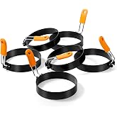 Patelai 6 Pcs Egg Rings for Griddle Nonstick Pancake Molds, 4 Inch | Stainless Steel with Orange Silicone Handle, Fried Egg Shapers Molds, Adjustable for Breakfast Omelette Sandwich