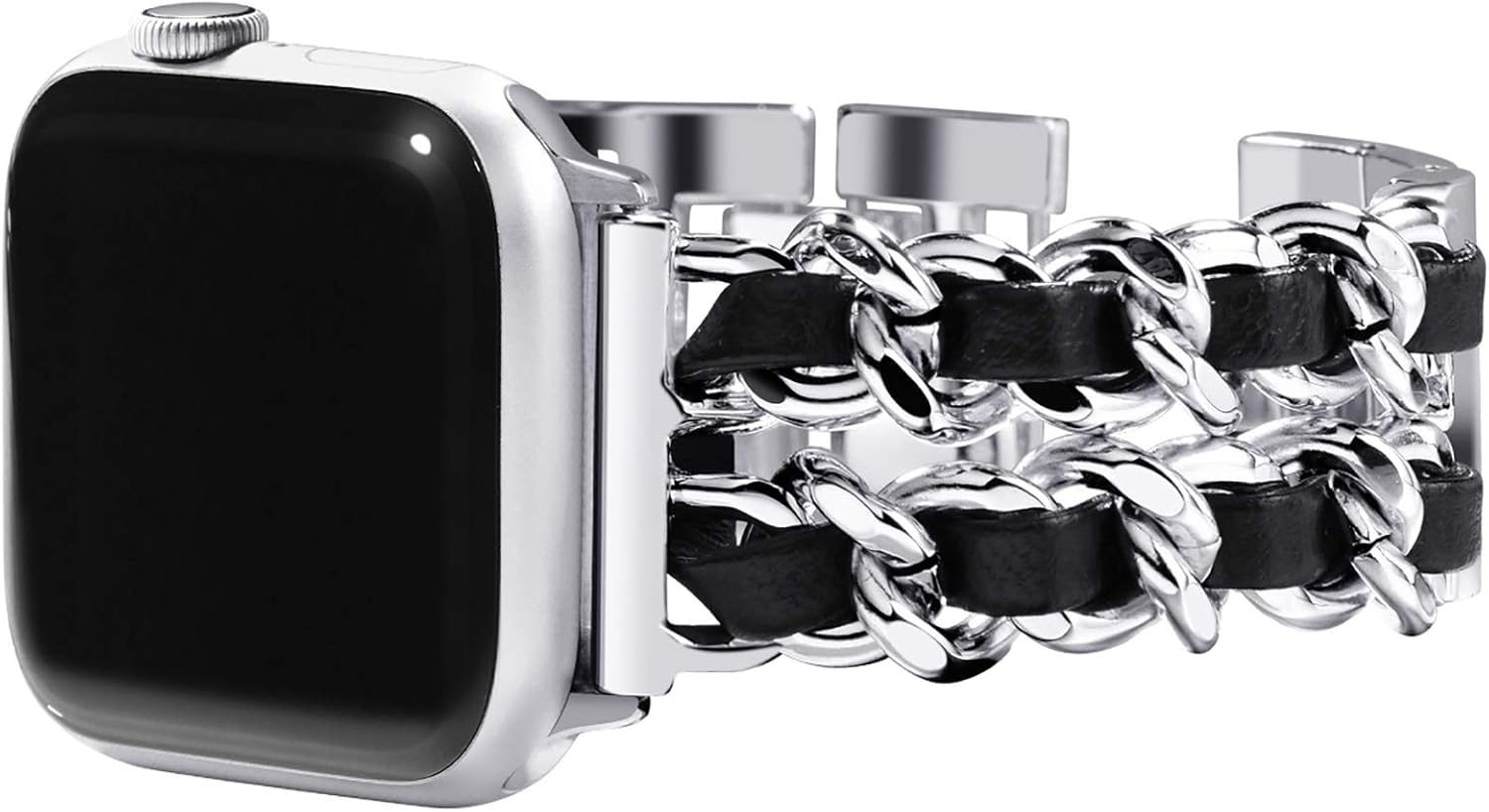 Surace Compatible with Apple Watch Series 6 Bands Women Bracelet Replacement for Apple Watch Series 5 Series 4 40mm 38mm Compatible with Apple Watch SE, Silver Link with Black Leather