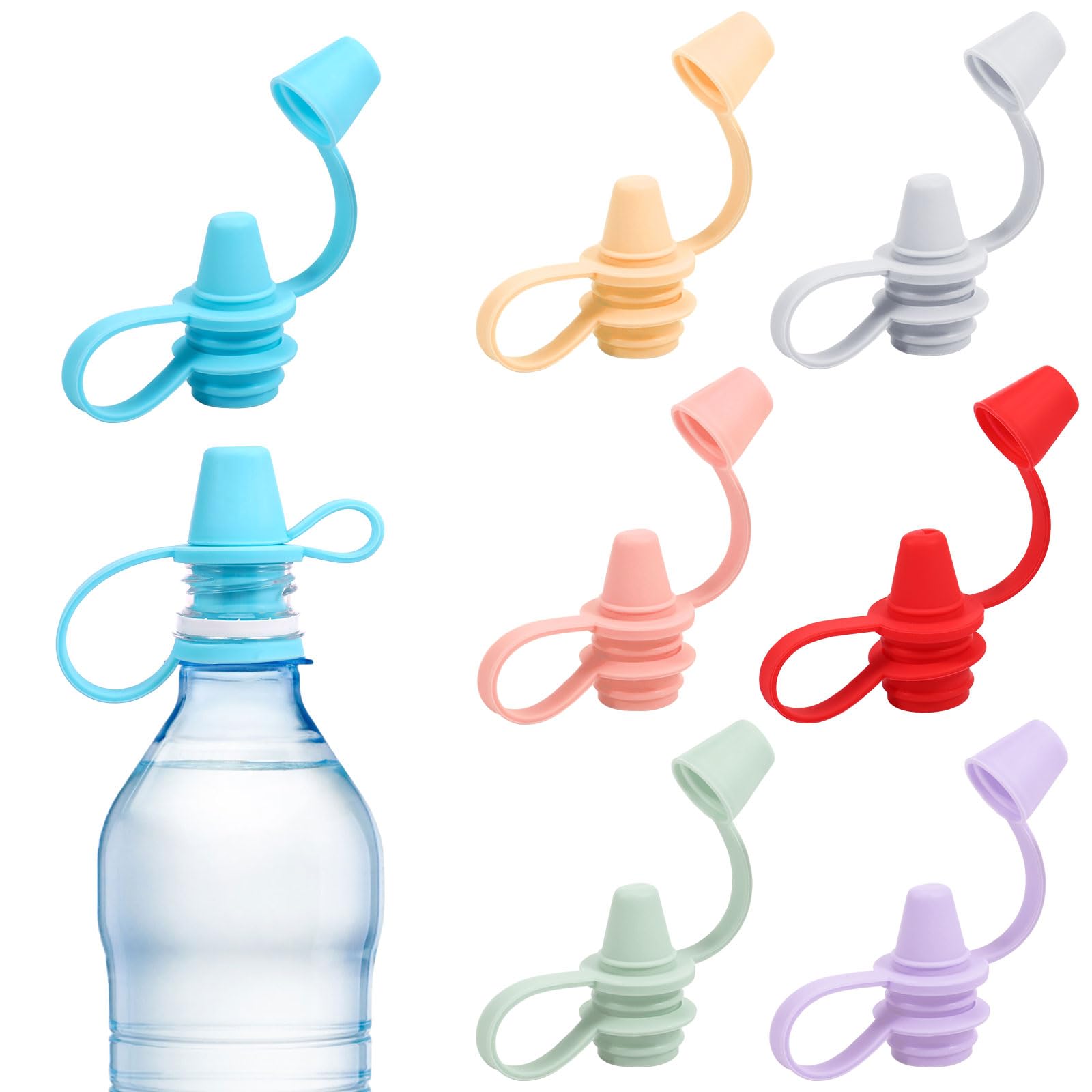 7Pcs Baby Water Bottle Cap Silicone Bottle Top Nozzle Adapter Leakproof Water Bottle Portable Reusable Baby Water Bottle Cap for Kids 28mm Standard Water Bottle
