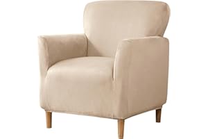 Elehealthy Stretch Chair Covers Banquet Armchair Slipcovers Luxury Velvet Armchair Sofa Covers Chair Slipcover Anti-Slip Furniture Protector for Living Room Friendly for Kids Pets (Cream)