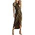 Yidarton Women's Casual Short Sleeve Slit Solid Party Summer Long Maxi Dress