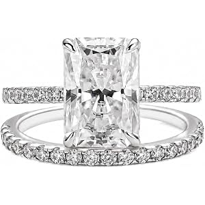 Effinny GRA Certified 3.5ct Radiant Cut Moissanite Wedding Ring Set