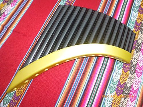 Professional Pan Flaute 15 Pipes From Peru Gold and Black Painted Bamboo Item in USA Case Included