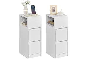 VASAGLE Kailyn Collection - Small Nightstands, Set of 2 Narrow Side End Tables with Drawers, Flexible Open Compartment, for B