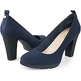 JENN ARDOR Women's Pumps Chunky Heels Platform Shoes Comfort Round Closed Toe Block Heel Pumps Dress High Heeled Office Shoes for Ladies More Than 3 inch Heel