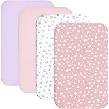 Mini Portable Crib Sheets 4 Pack for Girls (38" X 24"), Compatible with Dream on Me, Delta Porta Crib and Arms Reach Ideal Co