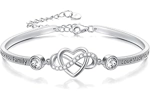 AOBOCO 925 Sterling Silver Adjustable Infinity Heart Bangle Bracelet for Sister Best Friend Daughter Mom Grandma Granddaughter Daughter in Law Godmother Goddaughter Stepmom Stepdaughter