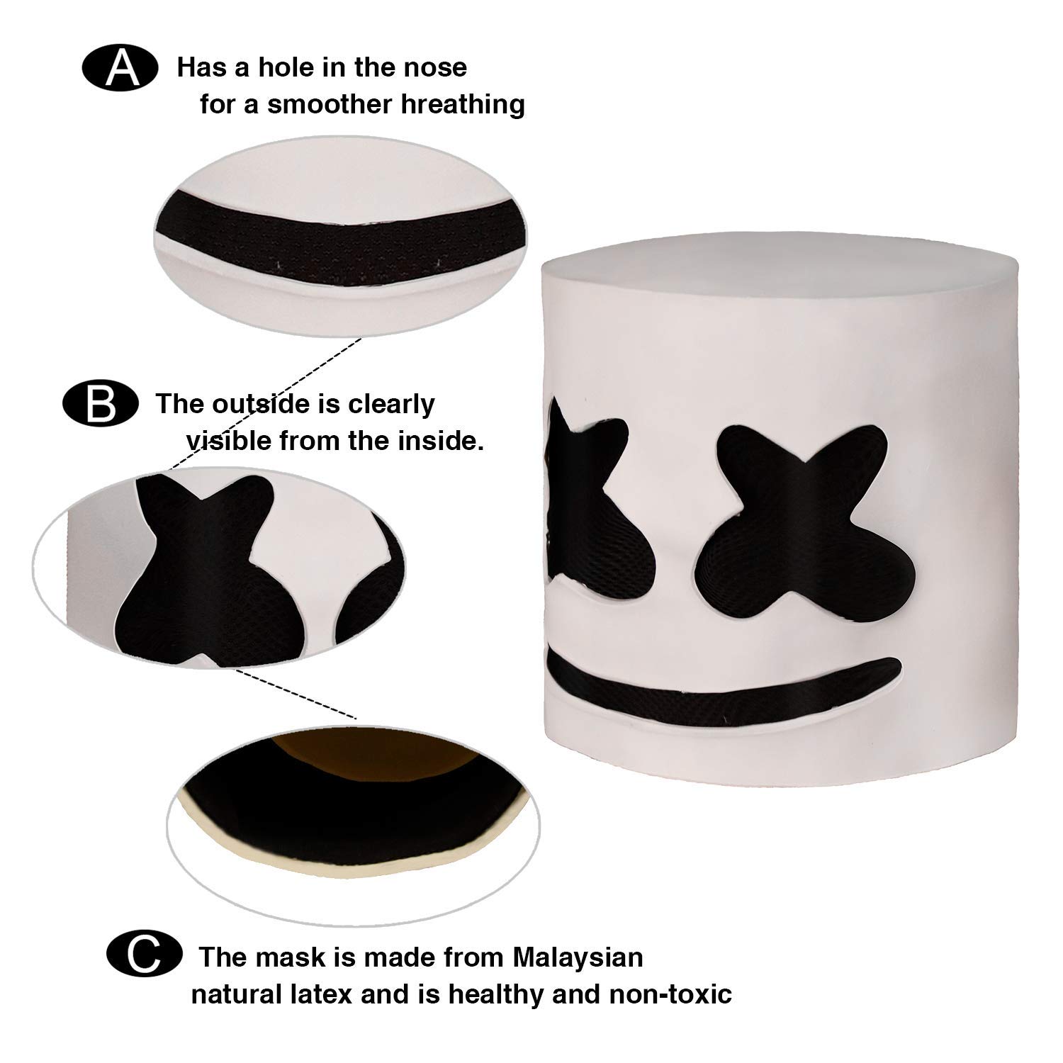Demi Sharky DJ Marshmello Helmet/Marshmellow mask for Kids＆Adult/Latex Marshmello Mask for Music,Party etc
