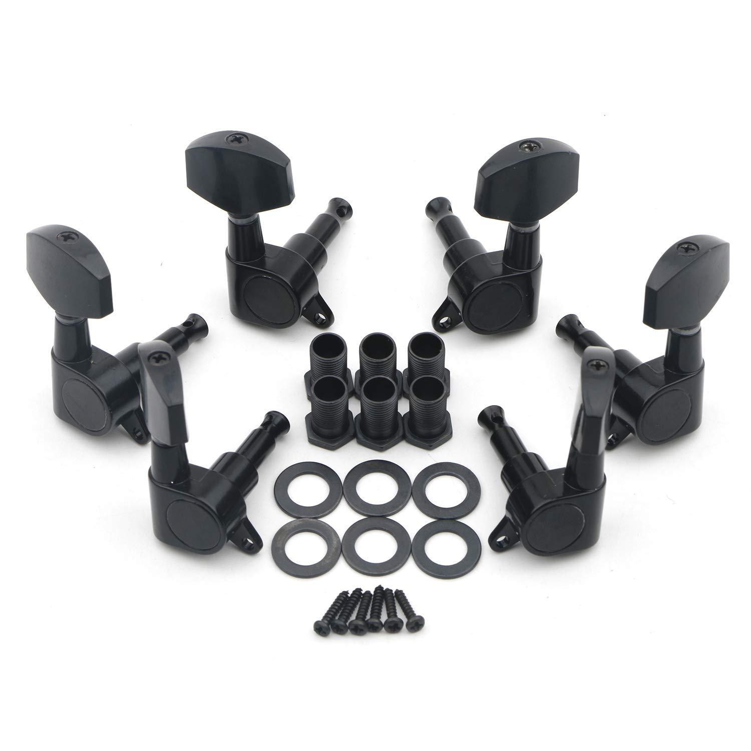 Unxuey 3R3L Electric Guitar Tuning Pegs String Keys Tuners Machine Heads Button Locking for Strat Tele Electric Acoustic Black