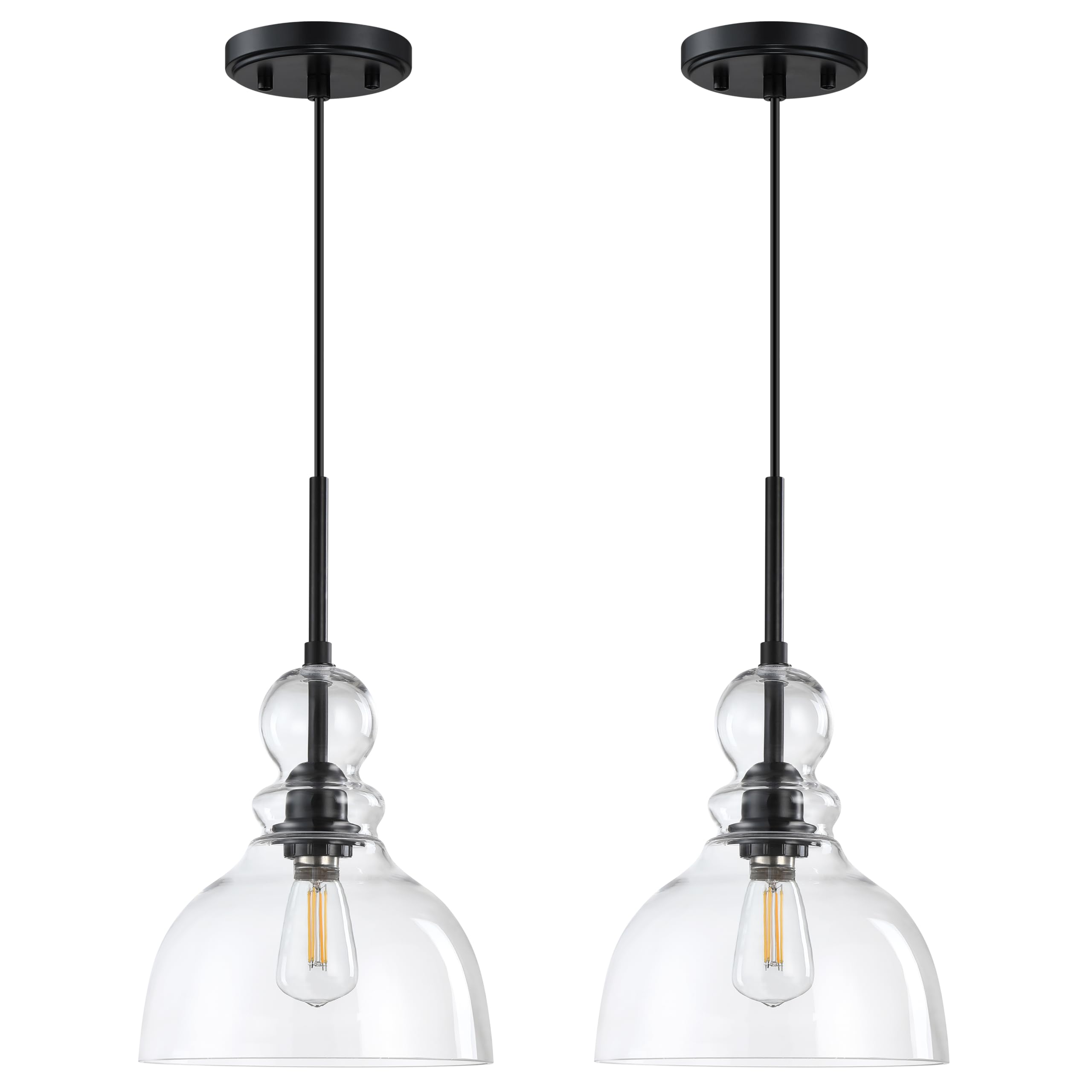 Photo 1 of Doraimi Lighting 2 Pack 1 Light Hanging Indoor Kitchen Island Pendant Light 8" Clear Glass Pendant Ceiling Light Fixture,Black Finish Modern Farmhouse Dinning Over Sink