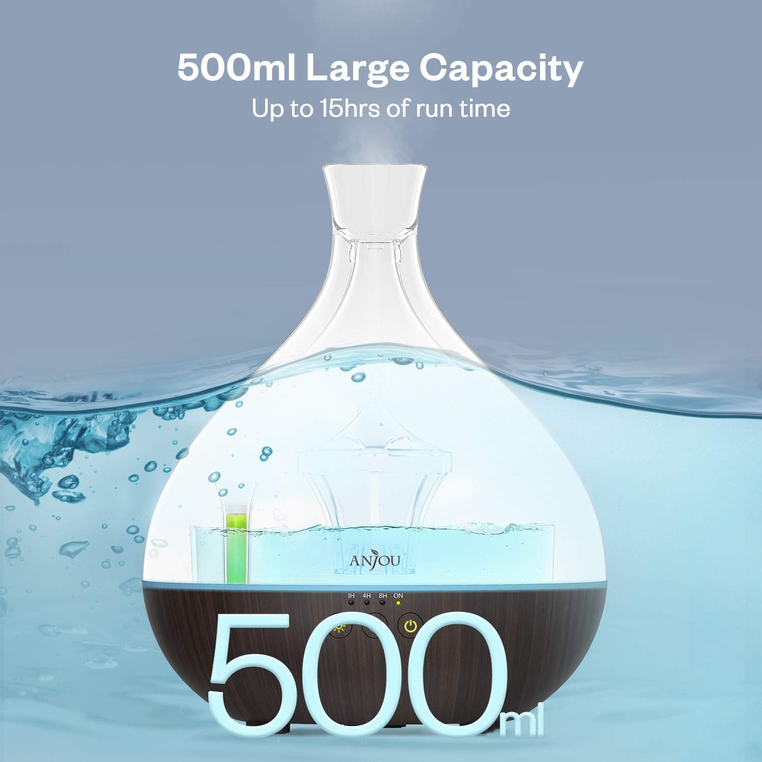 Essential Oil Diffuser, Anjou 500ml BPA Free Cool Mist Humidifier Wood Grain Aromatherapy Diffuser with 7 Color Changing Night for 12hrs of Continuous Quiet Diffuser Aroma (Brown): Home & Kitchen