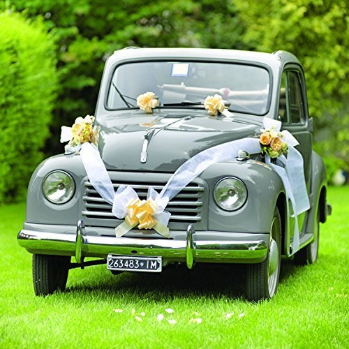 Brizzolari 004938_02 Bride and Groom Car Decoration Kit with Yellow Roses and White Ribbon