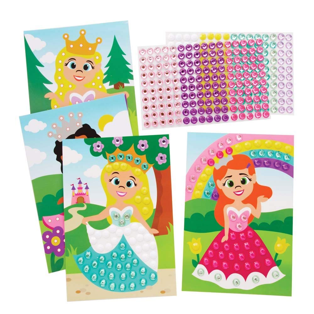 Baker Ross FE311 Princess Diamond Art Kits - Pack of 4, Make Your Own Picture Kit, Creative Activities for Kids, Self Adhesive Gems Set