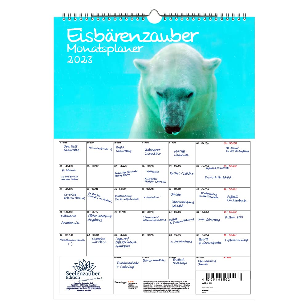 Eisbär Zauber Planner DIN A3 – Calendar for 2023 Polar Bear – Soul Magic