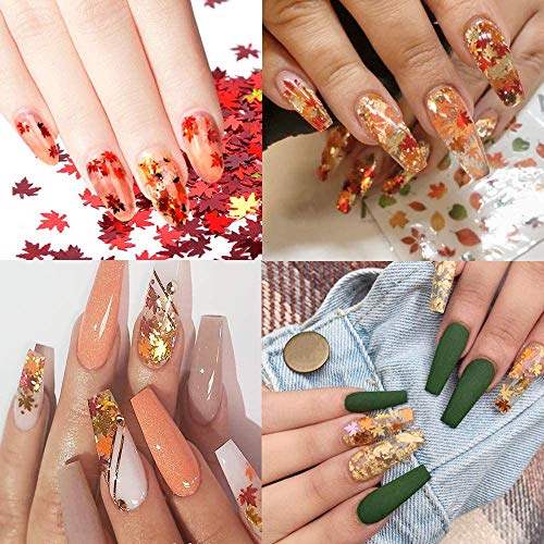 24 Boxes Fall Nail Art Stickers Nail Art Sequins Nails Decorations Supply Manicure Tips Accessories Autumn Gradient Maple Leaf Thin Nail Sequins for Decoration Festival