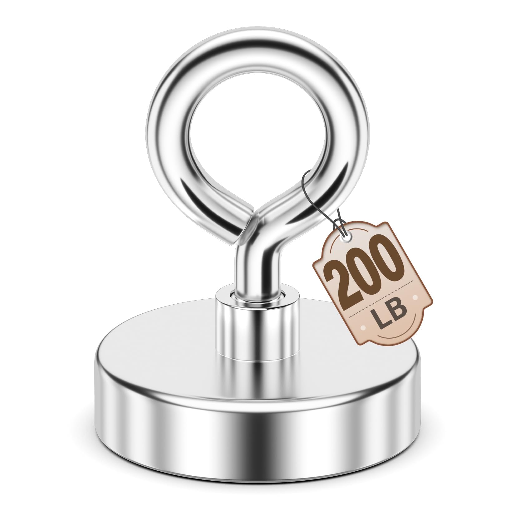 Fishing Magnets, 90 KG(200 LB) Pulling Force Strong Magnet Fishing, Neodymium Rare Earth Magnet with Lifting Eye-Bolt, Super Round Magnets for Retrieving Items in Lake, Beach -1.76 inch Diameter