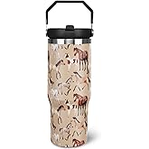 Jizrecly 30 oz Horse Tumbler With Handle and Straw, 30oz Flip Straw Tumbler Insulated Coffee Travel Mugs Cup Water Bottle Gifts for Horse Lovers Women Girls