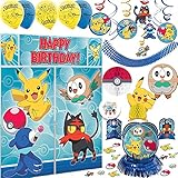 Deluxe Pokemon Birthday Party Decorations Pack With Swirl Decorations, Scene Setter Wall Decorating Kit, Table Decorations with Confetti, 6 Balloons, Hanging Honeycomb Decoration and Exclusive Pin