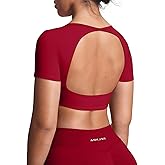 Aoxjox Short Sleeve Crop Tops for Women Clarissa Hollow Back Workout Cropped T Shirt Top