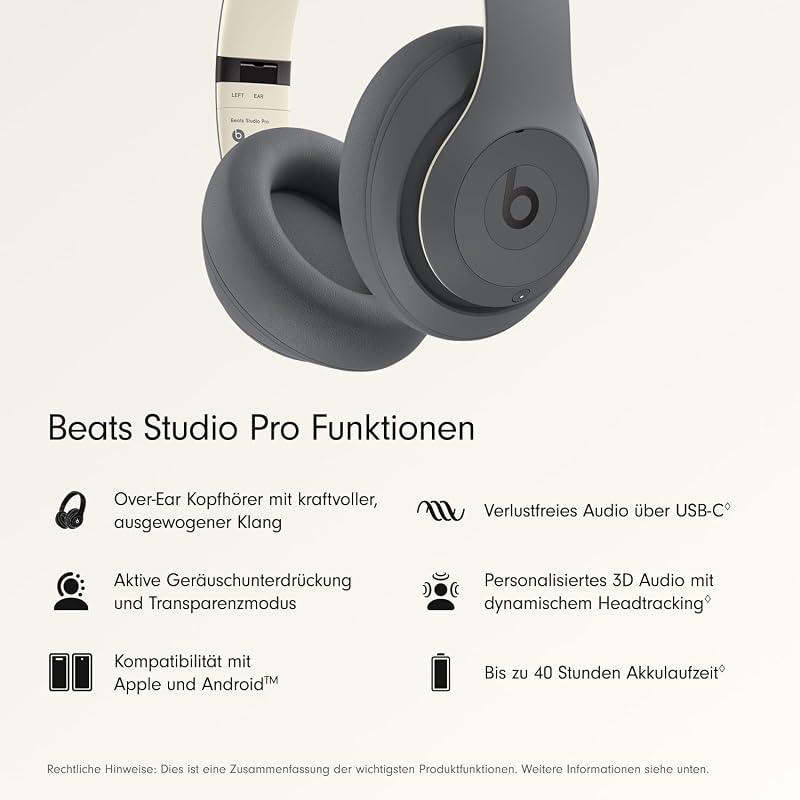 Studio Pro – Komplett Kabellose Bluetooth Noise Cancelling Kopfhörer – Personalisiertes 3D Audio, Apple & Android Kompatibilität – Sandgrau