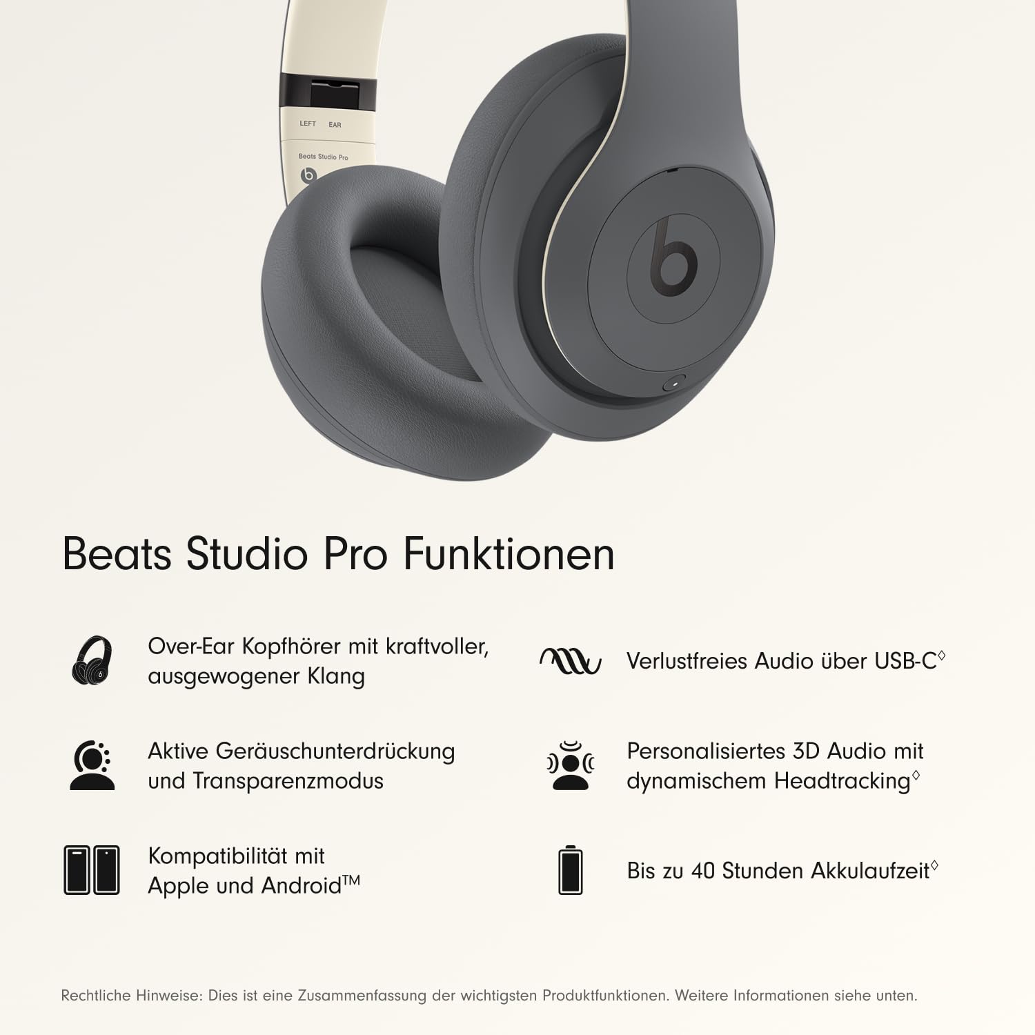 Beats Studio Pro – Komplett Kabellose Bluetooth Noise Cancelling Kopfhörer – Personalisiertes 3D Audio, Apple & Android Kompatibilität – Sandgrau 2