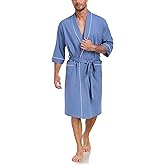 EA'S SECRET 100% Cotton Men's Lightweight Robe Summer Short Sleeve Bathrobe Soft Knee Length Robe with Pockets