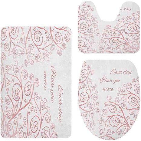 Juego de 3 alfombrillas de baño con diseño de flores abstractas con