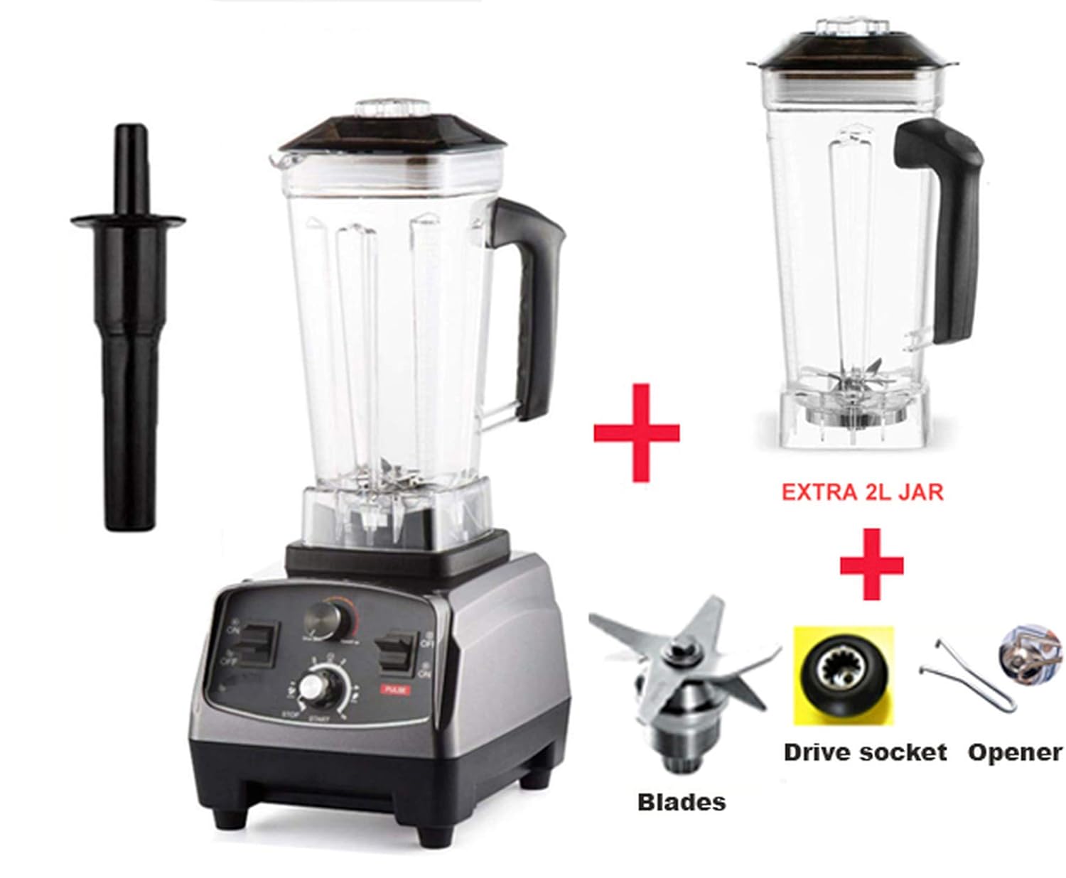 Commercial Grade Timer Blender Mixer Heavy Duty Automatic Fruit Juicer Food Processor Ice Crusher Smoothies 2200W,Extra Jar and 3Parts,UK Plug