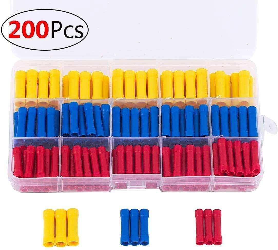 MCIGICM 200 Pcs 10-22AWG Butt Splice Crimp Connectors Assorted, Insulated Electrical Straight Wire Terminal Connectors